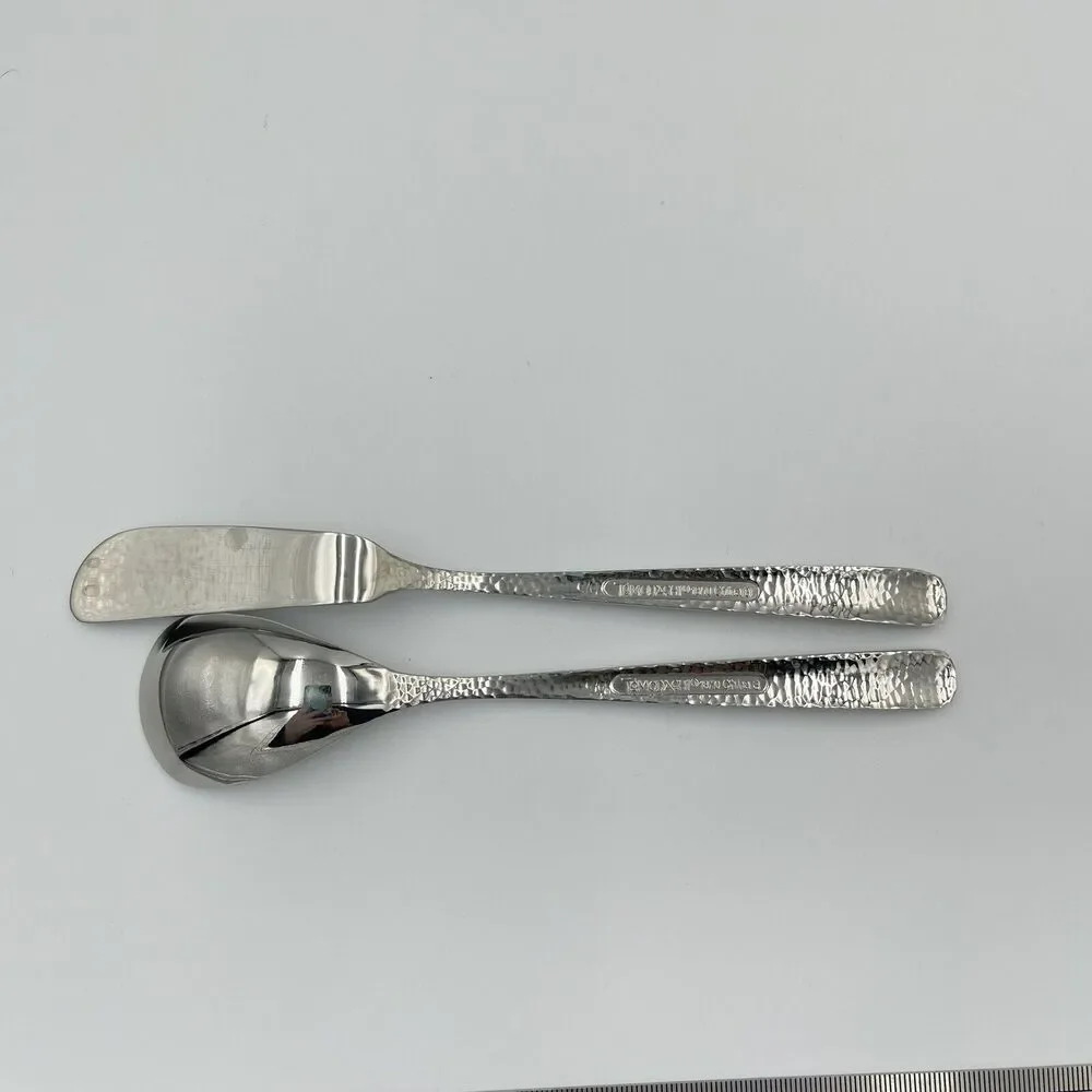 2 QTY Hampton Tomodachi ELLA Hammered Butter Knife Sugar Spoon Replace Flatware